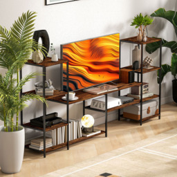 HOMCOM 8 Shelf Brown and Black Industrial TV Unit - Size: 93 x 33 x 192cm - Wilko - thumbnail 7