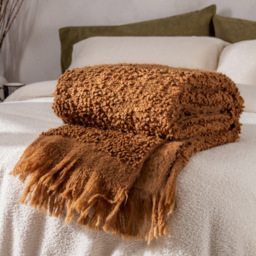 Yard Ulsmere Ginger Boucle Fringed Throw 130 x 180cm - Size: 180 x 130cm - Red - Yard Living - Wilko - thumbnail 3