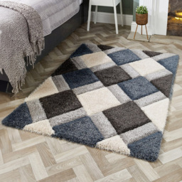 Origins 3D GEO Petrol Blue Shaggy Rug 80 x 150cm - Origins Rugs - Wilko - thumbnail 3