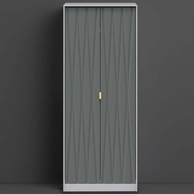 Crowndale Diamond Ready Assembled 2 Door Matt Shadow and Grey Tall Double Wardrobe - Wilko - image 1
