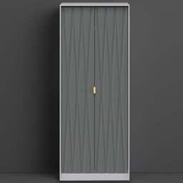 Crowndale Diamond Ready Assembled 2 Door Matt Shadow and Grey Tall Double Wardrobe - Wilko - thumbnail 1