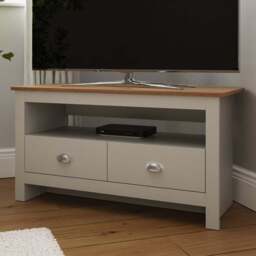 GFW Lancaster 2 Drawer Grey Corner TV Unit - Size: 45 x 95 x 51cm - Wilko