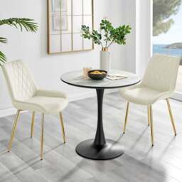 Furniturebox Elissa Cesano Marble Effect 2 Seater Round Dining Set White Cream and Gold - Wilko - thumbnail 1