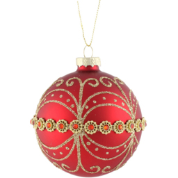Beaded Decorative Red Bauble - Red & Gold - Wilko
