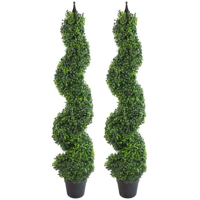 Botanik Artificial Boxwood Spiral Topiary Tree 120cm 2 Pack - Size: 120 x 30 x 30cm - Green - Wilko - image 1