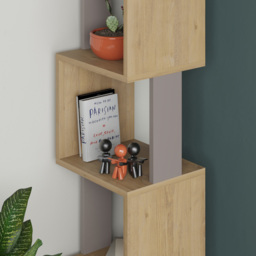 Decortie Piri 5 Shelf Oak and Mocha Grey Asymmetrical Bookcase - Multi - Wilko - thumbnail 4