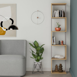 Decortie Piri 5 Shelf Oak and Mocha Grey Asymmetrical Bookcase - Multi - Wilko - thumbnail 6
