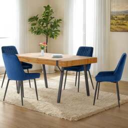 Seconique Treviso 4 Seater Dining Set Light Oak and Sapphire Blue - Brown - Wilko