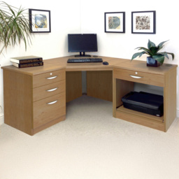 R White Cabinets SET-12-IN-EO Corner Desk Drawer Unit and Printer Unit Home Office Furniture Set - Size: 72 x 154 x 142cm - Brown - Wilko