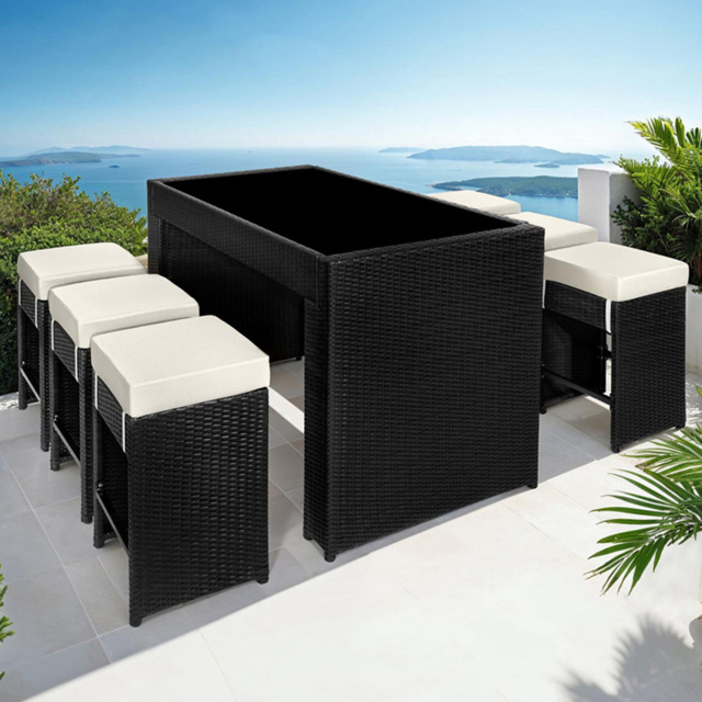 tectake Ibiza Black Garden 6 Seater Table and Chairs with Cover - Wilko - image 1