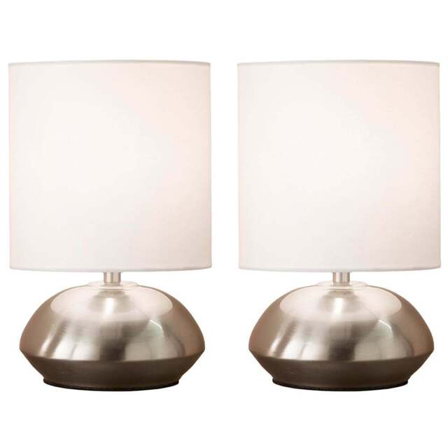 Kliving White and Chrome Stepped Dimming Touch Table Lamp 2 Pack - Size: 23 x 15 x 15cm - Silver - Wilko - image 1