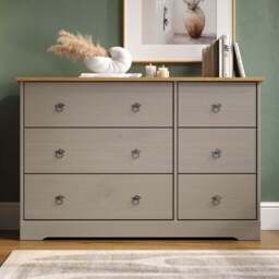 Core Products Corona Classic 6 Drawer Grey Pine Wood Wide Chest of Drawers - Wilko - thumbnail 1