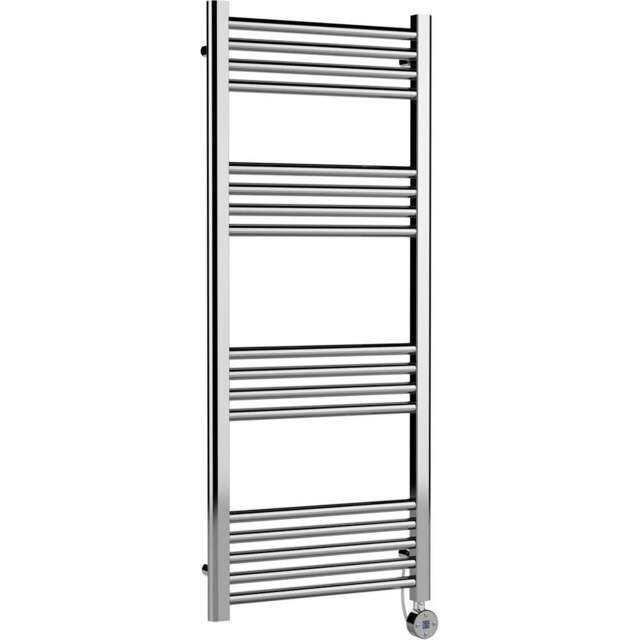 nuie Hudson Reed Chrome Electric Round Tube Towel Rail 1200 x 500mm - Size: 12 x 5 x 0.3cm - Silver - Wilko - image 1