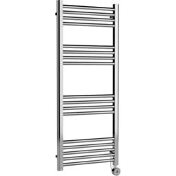 nuie Hudson Reed Chrome Electric Round Tube Towel Rail 1200 x 500mm - Size: 12 x 5 x 0.3cm - Silver - Wilko
