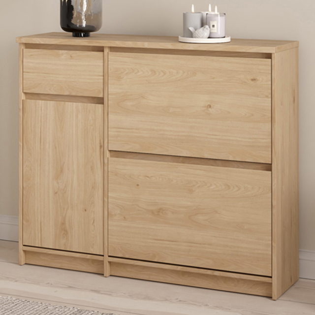 Florence Single Door 3 Drawer Jackson Hickory Oak Shoe Cabinet - Size: 31.5 x 108.9 x 92.9cm - Wood - Furniture to Go - Wilko - image 1