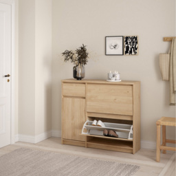 Florence Single Door 3 Drawer Jackson Hickory Oak Shoe Cabinet - Size: 31.5 x 108.9 x 92.9cm - Wood - Furniture to Go - Wilko - thumbnail 7