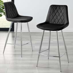 Furniturebox Cesano Black Velvet Silver Leg Counter Stools Set of 2 - Wilko