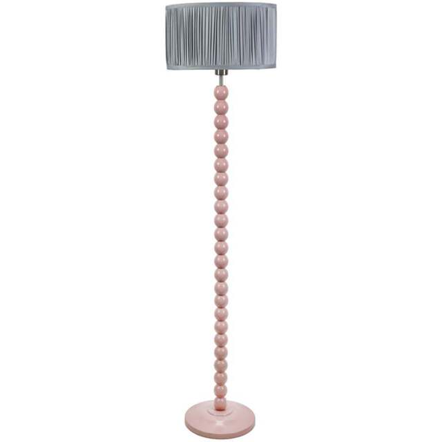 ValueLights Bobbins Ruched Pleated Powder Blue Drum Shade Painted Rose LED Floor Lamp - Pink - Wilko - image 1