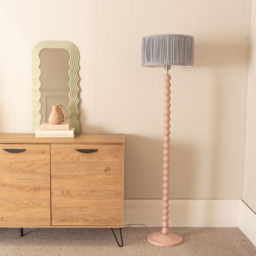 ValueLights Bobbins Ruched Pleated Powder Blue Drum Shade Painted Rose LED Floor Lamp - Pink - Wilko - thumbnail 4