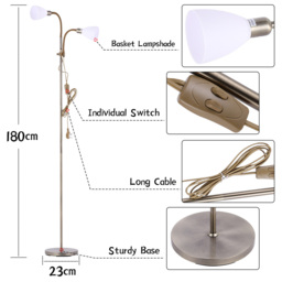 Living and Home Bronze 2 Head Standing Floor Lamp - Size: 180x23x23cm - Brown - Wilko - thumbnail 6