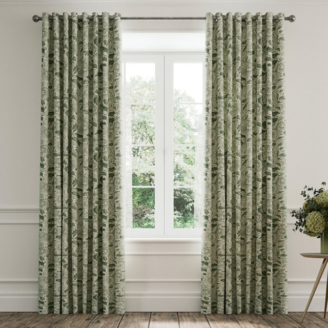 V&A Ornamental Bloom Green Lined Blackout Pencil Pleat Curtains 229 x 137cm - Size: W 228 x D 138cm - Wilko