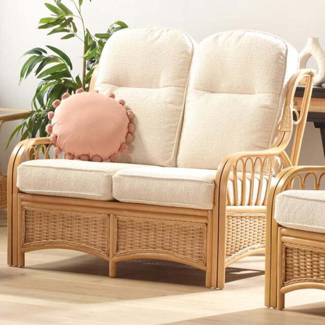 Desser Furniture Vale 2 Seater Light Oak Natural Rattan Cloud Sofa - Brown - Wilko - image 1
