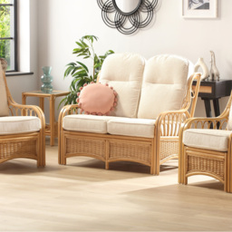 Desser Furniture Vale 2 Seater Light Oak Natural Rattan Cloud Sofa - Brown - Wilko - thumbnail 7
