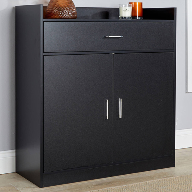 Home Source Novora 2 Door Black Shoe Cabinet - Size: 90 x 82 x 34cm - Wilko - image 1