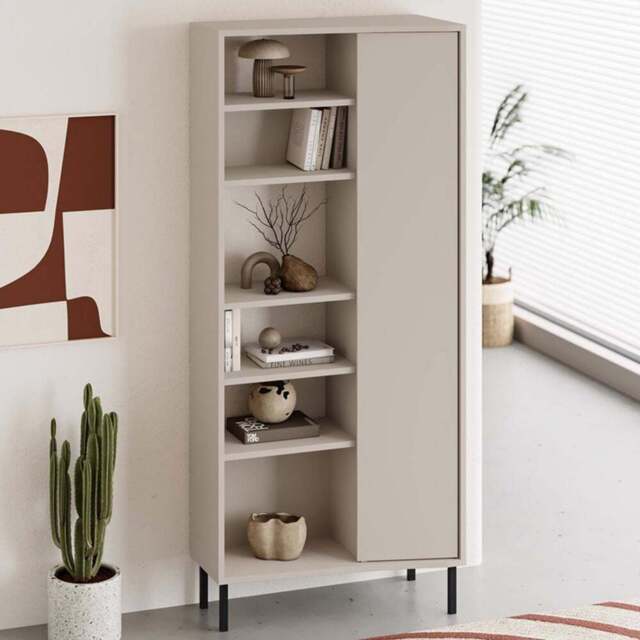 FWStyle Single Door 6 Shelf Sandstone Curved Modern Bookcase - Brown - Wilko - image 1