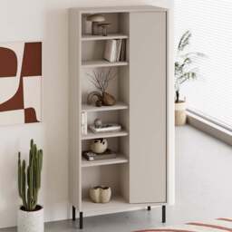 FWStyle Single Door 6 Shelf Sandstone Curved Modern Bookcase - Brown - Wilko