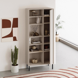 FWStyle Single Door 6 Shelf Sandstone Curved Modern Bookcase - Brown - Wilko - thumbnail 4