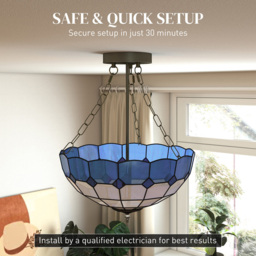 HOMCOM Blue Tiffany Style Ceiling Light - Size: 26 x 46 x 46cm - Blue and White - Wilko - thumbnail 7
