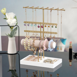 H&O Direct 4 Tier Gold Jewellery Display Stand - Size: 31 x 25 x 12cm - Wilko - thumbnail 3