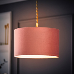 ValueLights Reni Blush Velvet Small Drum Ceiling Lamp Shade 25cm - Size: 15 x 25 x 25cm - Pink - Wilko - thumbnail 7
