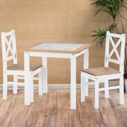 Seconique Salvador 2 Seater Tile Top Dining Set White and Distressed Waxed Pine - Wilko - thumbnail 1