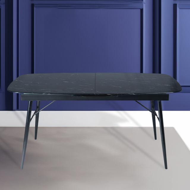 Sorrento Marble 6 Seater 160 to 200cm Extending Dining Table Black - Wilko - image 1