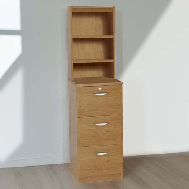 R White Cabinets 3 Drawer 3 Shelf Brown Filing Cabinet with Hutch - Size: 182.8 x 47.9 x 54cm - Wilko - image 1