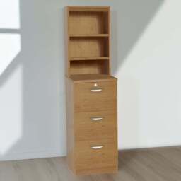 R White Cabinets 3 Drawer 3 Shelf Brown Filing Cabinet with Hutch - Size: 182.8 x 47.9 x 54cm - Wilko