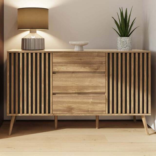 GFW Rowan Oak Louvered Sideboard - Size: 83 x 140 x 39cm - Brown - Wilko - image 1