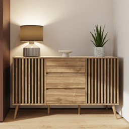 GFW Rowan Oak Louvered Sideboard - Size: 83 x 140 x 39cm - Brown - Wilko - thumbnail 6
