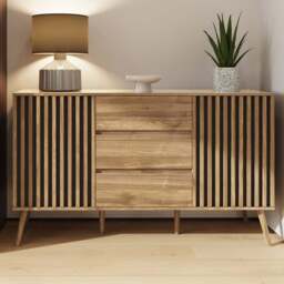 GFW Rowan Oak Louvered Sideboard - Size: 83 x 140 x 39cm - Brown - Wilko - thumbnail 1