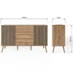 GFW Rowan Oak Louvered Sideboard - Size: 83 x 140 x 39cm - Brown - Wilko - thumbnail 7