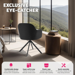 Tectake Black Lounge Velvet Fabric Armchair Accent Chair 6 Pack - Wilko - thumbnail 5