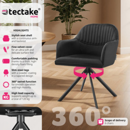 Tectake Black Lounge Velvet Fabric Armchair Accent Chair 6 Pack - Wilko - thumbnail 4