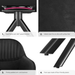 Tectake Black Lounge Velvet Fabric Armchair Accent Chair 6 Pack - Wilko - thumbnail 6