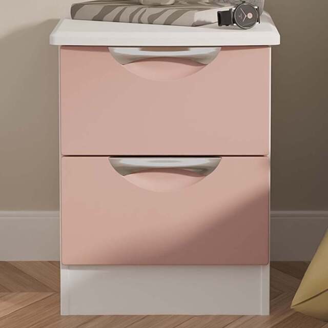 Crowndale Camden 2 Drawer Kobe Pink and White Compact Bedside Cabinet Ready Assembled - Kobe Pink & White - Wilko - image 1