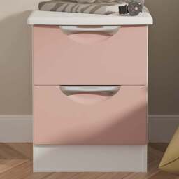 Crowndale Camden 2 Drawer Kobe Pink and White Compact Bedside Cabinet Ready Assembled - Kobe Pink & White - Wilko - thumbnail 1