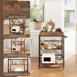 Costway 3 Shelf Rustic Brown Drinks Trolley - Size: 91 x 50 x 17cm - Wilko - thumbnail 5