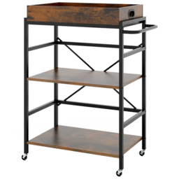 Costway 3 Shelf Rustic Brown Drinks Trolley - Size: 91 x 50 x 17cm - Wilko - thumbnail 1