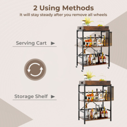 Costway 3 Shelf Rustic Brown Drinks Trolley - Size: 91 x 50 x 17cm - Wilko - thumbnail 7
